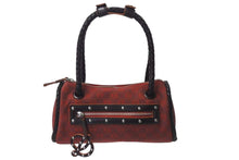 画像をギャラリービューアに読み込む, LOEWE ロエベ ハンドバッグ 290503 アナグラム柄 キャンバス レザー レッド ブラウン シルバー金具 美品 中古 4b000840