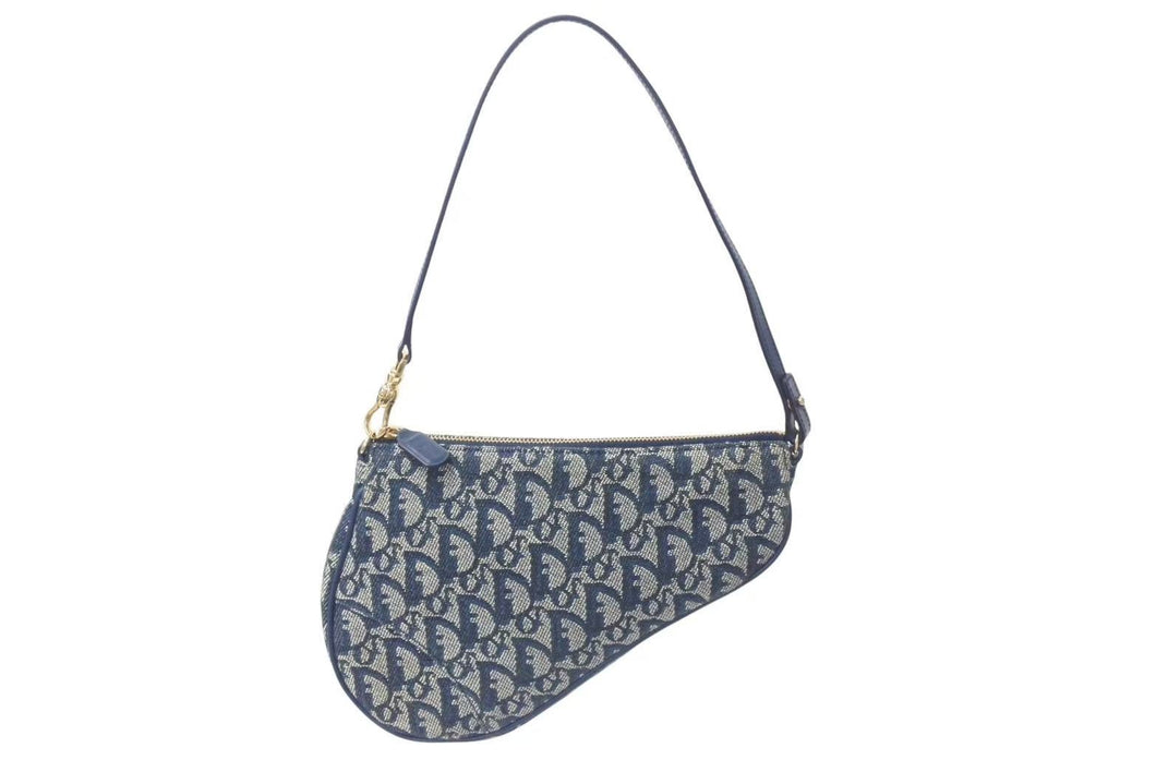 【極美品】クリスチャンディオール トロッター ポーチ サドル D金具 ネイビー 極美品 Christian Dior クリスチャンディオール トロッター サドル