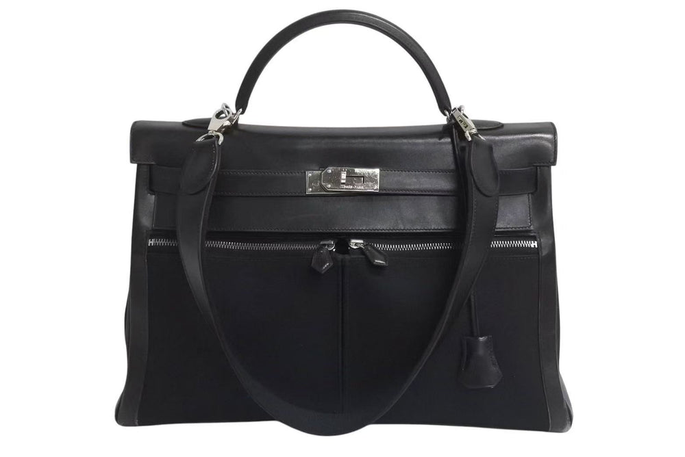 HERMES エルメス ケリー ラキ 40 ハンドバッグ 2WAY ボックスカーフ トワルオフィシエ バッグ シルバー金具 □H刻印 2004年製 中古 4b000882