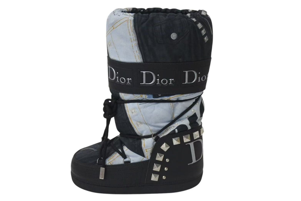 Very Good Condition Christian Dior Snow Boots Galliano Period Trompe L'oeil Denim 00FW Size 35-37 Archive Used 4b000921