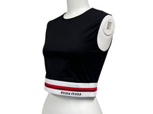 Load image into Gallery viewer, MIUMIU ミュウミュウ クロップド トップス タンクトップ ノースリーブ MJT638 サイズXS ボーダー ロゴ ブラック 美品 中古 4b000941