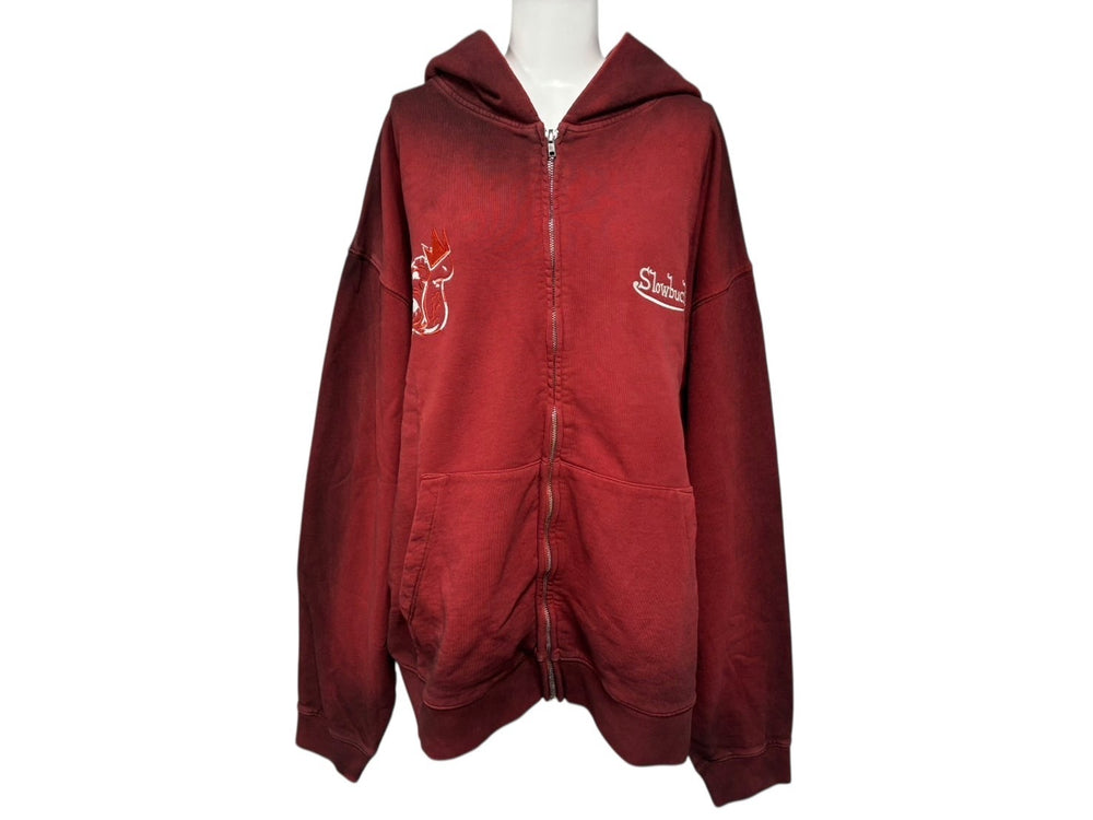 New and unused SLOWBUCKS Zip Up Hoodie Parka Size XL Red Gradient Embroidery Used 4b009447