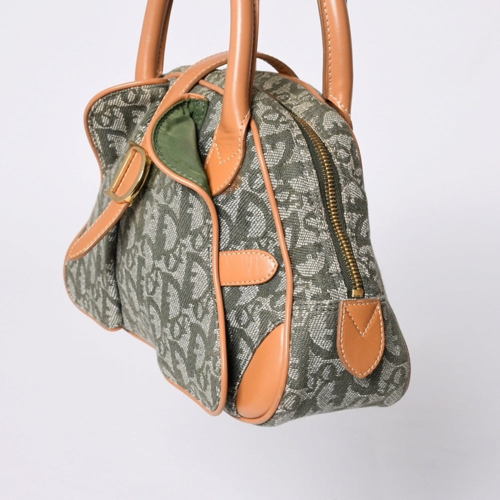 Christian Dior クリスチャンディオール トロッター ダブルサドルバッグ ハンドバッグ PZ0701 カーキ キャンバス 美品 中古 4a000418
