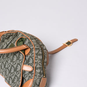 Christian Dior Trotter Double Saddle Bag Handbag PZ0701 Khaki Canvas Good Condition Used 4a000418