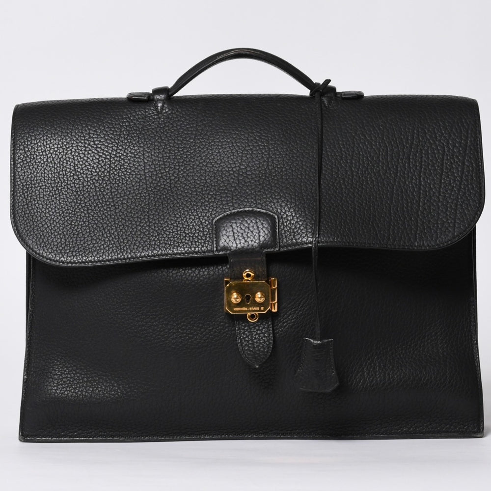 HERMES エルメス サック ア デペッシュ 38 ブリーフケース フィヨルド ブラック ゴールド金具 □H刻印 中古 4a000707