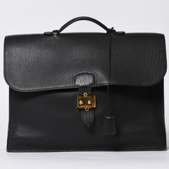 HERMES エルメス サック ア デペッシュ 38 ブリーフケース フィヨルド ブラック ゴールド金具 □H刻印 中古 4a000707