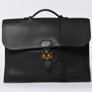 HERMES エルメス サック ア デペッシュ 38 ブリーフケース フィヨルド ブラック ゴールド金具 □H刻印 中古 4a000707