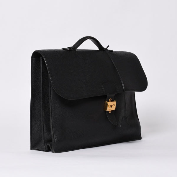 HERMES エルメス サック ア デペッシュ 38 ブリーフケース フィヨルド ブラック ゴールド金具 □H刻印 中古 4a000707