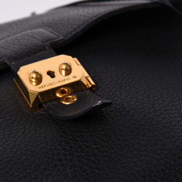 HERMES エルメス サック ア デペッシュ 38 ブリーフケース フィヨルド ブラック ゴールド金具 □H刻印 中古 4a000707