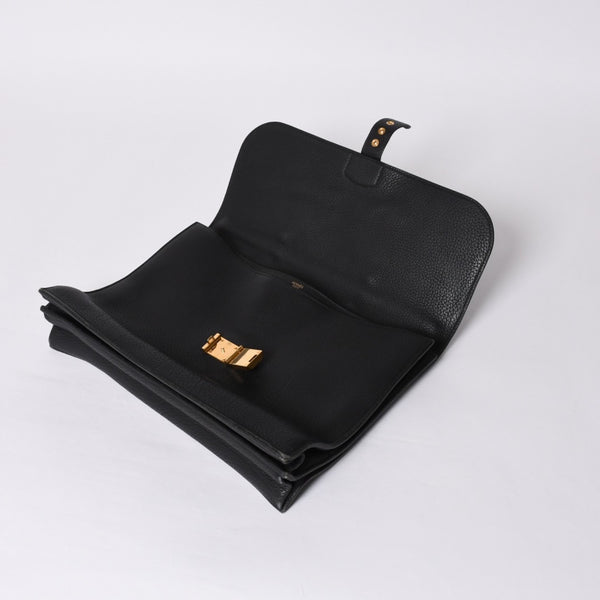 HERMES エルメス サック ア デペッシュ 38 ブリーフケース フィヨルド ブラック ゴールド金具 □H刻印 中古 4a000707