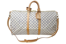 画像をギャラリービューアに読み込む, 極美品 LOUIS VUITTON ルイヴィトン ダミエ アズール キーポル55 ボストンバッグ N41429 PVC ヌメ革 ホワイト ブラウン 中古 4b000974