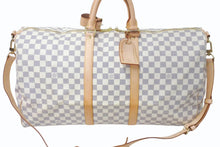 画像をギャラリービューアに読み込む, 極美品 LOUIS VUITTON ルイヴィトン ダミエ アズール キーポル55 ボストンバッグ N41429 PVC ヌメ革 ホワイト ブラウン 中古 4b000974