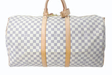 画像をギャラリービューアに読み込む, 極美品 LOUIS VUITTON ルイヴィトン ダミエ アズール キーポル55 ボストンバッグ N41429 PVC ヌメ革 ホワイト ブラウン 中古 4b000974