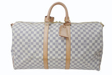 画像をギャラリービューアに読み込む, 極美品 LOUIS VUITTON ルイヴィトン ダミエ アズール キーポル55 ボストンバッグ N41429 PVC ヌメ革 ホワイト ブラウン 中古 4b000974