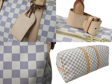 画像をギャラリービューアに読み込む, 極美品 LOUIS VUITTON ルイヴィトン ダミエ アズール キーポル55 ボストンバッグ N41429 PVC ヌメ革 ホワイト ブラウン 中古 4b000974