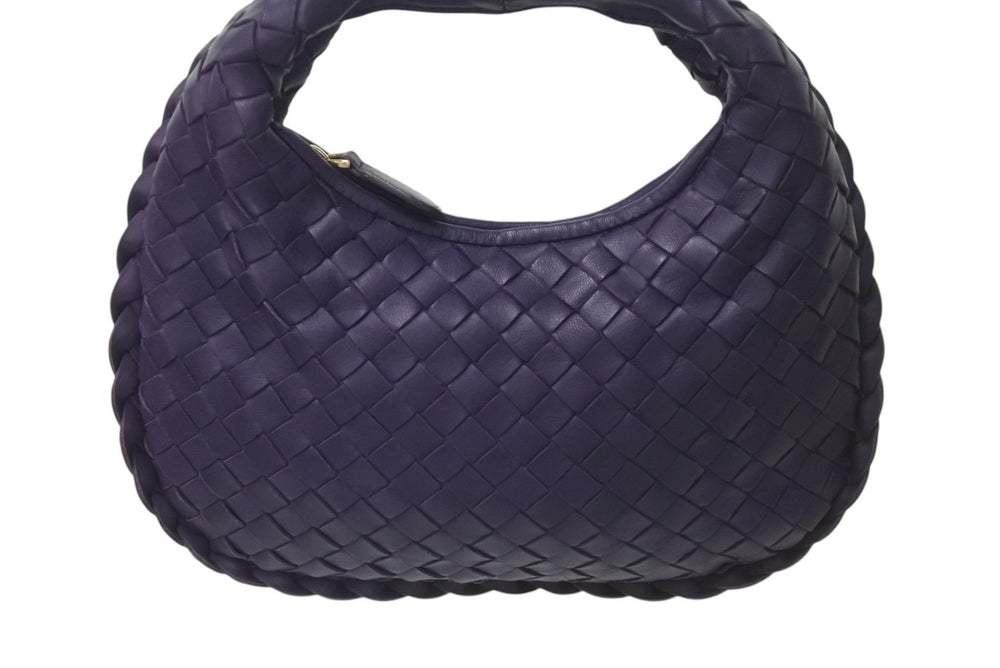 極美品 BOTTEGAVENETA ボッテガヴェネタ イントレチャート ホーボー ミニ ハンドバッグ 189227 レザー パープル ゴールド金具 中古 4b001027