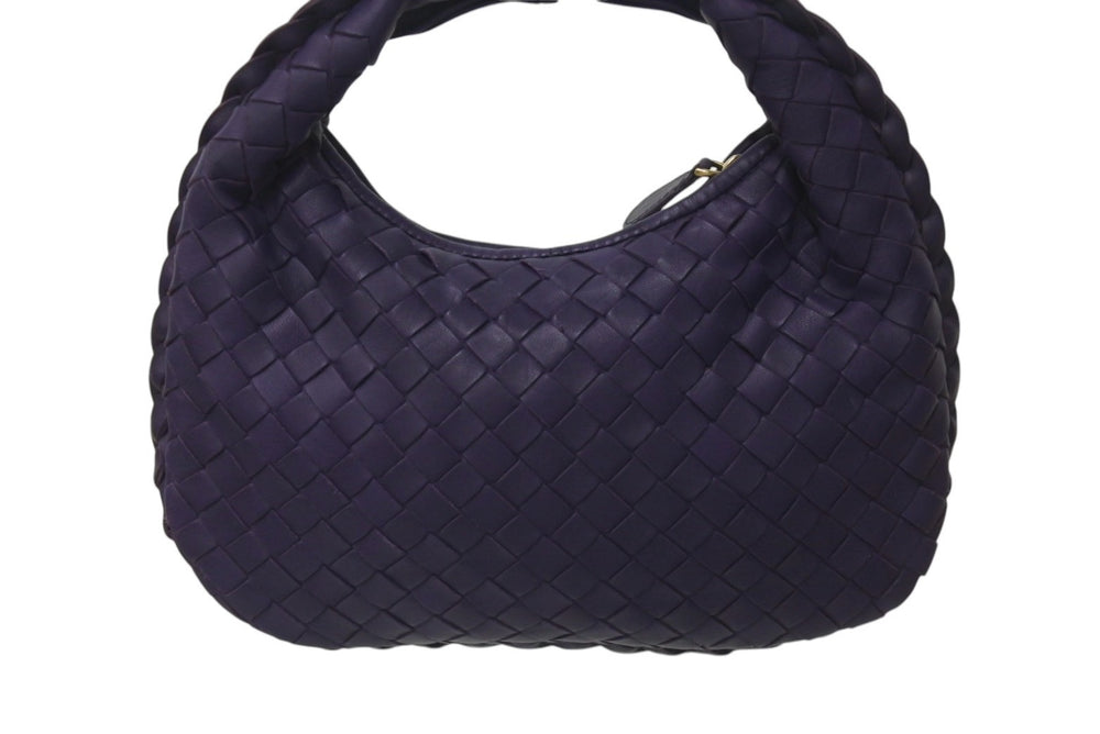 極美品 BOTTEGAVENETA ボッテガヴェネタ イントレチャート ホーボー ミニ ハンドバッグ 189227 レザー パープル ゴールド金具 中古 4b001027