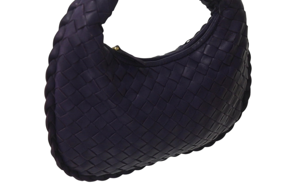 極美品 BOTTEGAVENETA ボッテガヴェネタ イントレチャート ホーボー ミニ ハンドバッグ 189227 レザー パープル ゴールド金具 中古 4b001027