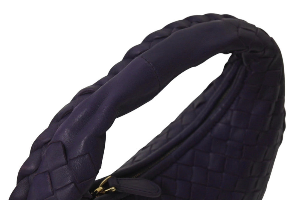 極美品 BOTTEGAVENETA ボッテガヴェネタ イントレチャート ホーボー ミニ ハンドバッグ 189227 レザー パープル ゴールド金具 中古 4b001027