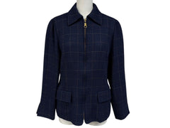 CHRISTIAN DIOR SPORTS クリスチャン ディオール スポーツ チェック柄 ウールジャケット サイズM ネイビー 美品 中古 010605