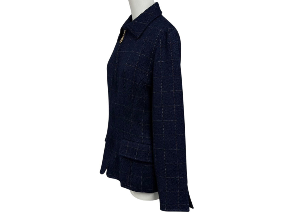 CHRISTIAN DIOR SPORTS クリスチャン ディオール スポーツ チェック柄 ウールジャケット サイズM ネイビー 美品 中古 010605