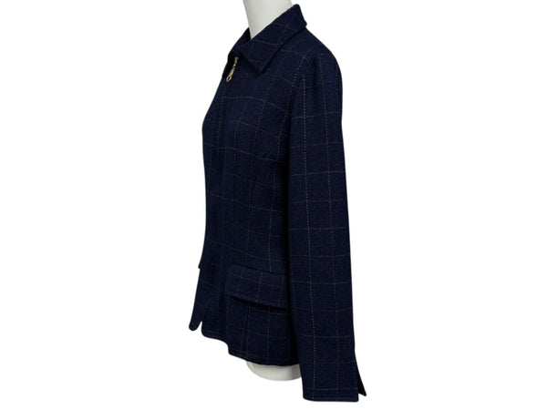 CHRISTIAN DIOR SPORTS クリスチャン ディオール スポーツ チェック柄 ウールジャケット サイズM ネイビー 美品 中古 010605
