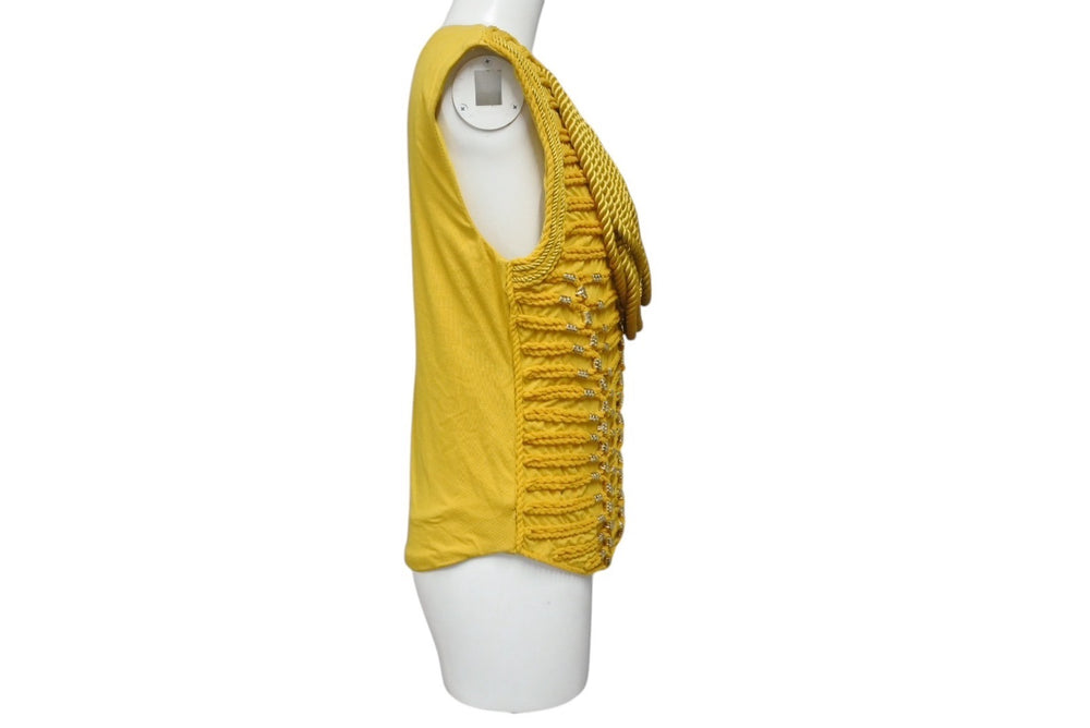 BALMAIN x H&M バルマン x H&M ノースリーブカットソー マスタード ビスコース エラスタン サイズ38 美品 中古 4b001070