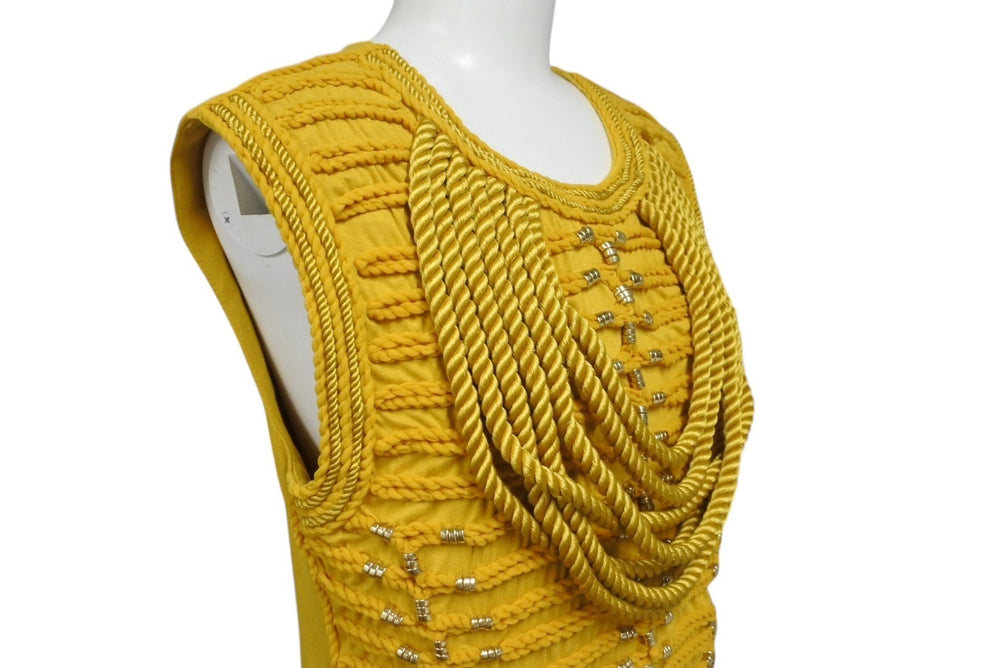 BALMAIN x H&M バルマン x H&M ノースリーブカットソー マスタード ビスコース エラスタン サイズ38 美品 中古 4b001070