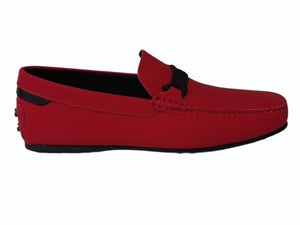 極美品 TOD'S × FERRARI トッズ × フェラーリ ゴンミーニ XRM0LR0EG50PZ60XBF ドライビングシューズ レザー ローファー サイズ6 赤 中古 4b010726