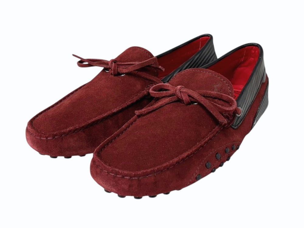 極美品 TOD'S × FERRARI トッズ × フェラーリ ゴンミーニ XRE0EO0H6007B7027N ドライビングシューズ スエード ローファー サイズ6 赤 中古 4b010720
