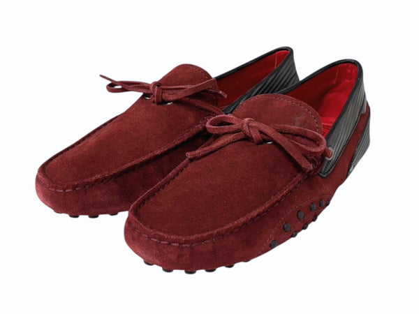 極美品 TOD'S × FERRARI トッズ × フェラーリ ゴンミーニ XRE0EO0H6007B7027N ドライビングシューズ スエード ローファー サイズ6 赤 中古 4b010720