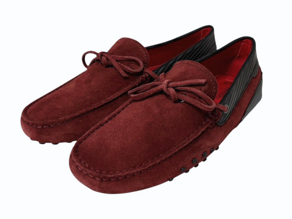 極美品 TOD'S × FERRARI トッズ × フェラーリ ゴンミーニ XRM0EO0H6007B7027N ドライビングシューズ ベロア ローファー サイズ6 赤 中古 4b010724