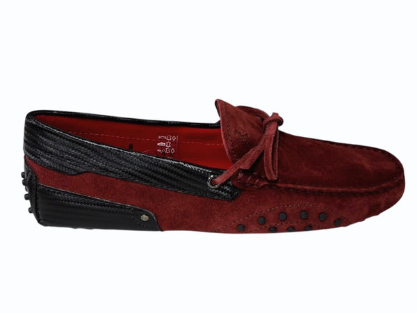 極美品 TOD'S × FERRARI トッズ × フェラーリ ゴンミーニ XRM0EO0H6007B7027N ドライビングシューズ ベロア ローファー サイズ6 赤 中古 4b010724