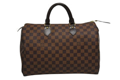 極美品 LOUIS VUITTON ルイヴィトン スピーディ35 ダミエ アズール ハンドバッグ N41523 ブラウン ベージュ 中古 4b009812