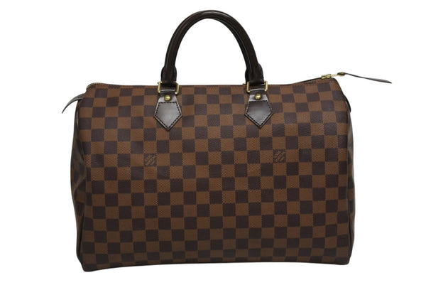 極美品 LOUIS VUITTON ルイヴィトン スピーディ35 ダミエ アズール ハンドバッグ N41523 ブラウン ベージュ 中古 4b009812