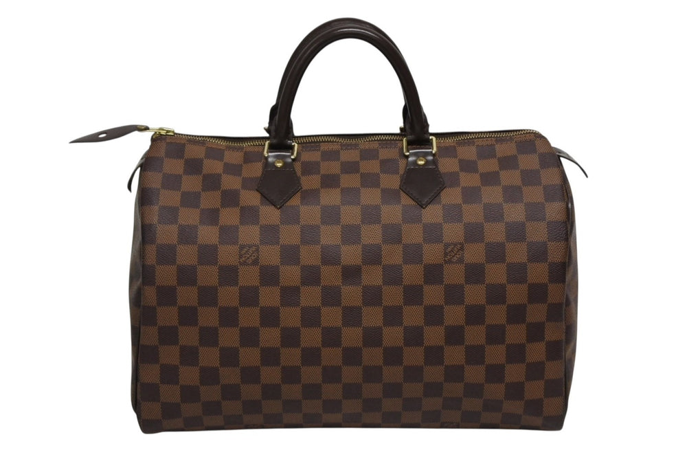 Very good condition LOUIS VUITTON Speedy 35 Damier Azur Handbag N41523 Brown Beige Used 4b009812