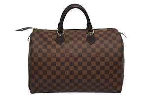 極美品 LOUIS VUITTON ルイヴィトン スピーディ35 ダミエ アズール ハンドバッグ N41523 ブラウン ベージュ 中古 4b009812