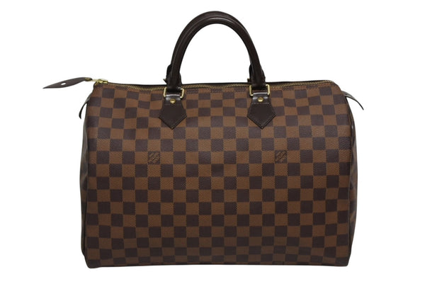 極美品 LOUIS VUITTON ルイヴィトン スピーディ35 ダミエ アズール ハンドバッグ N41523 ブラウン ベージュ 中古 4b009812