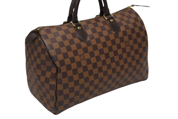 極美品 LOUIS VUITTON ルイヴィトン スピーディ35 ダミエ アズール ハンドバッグ N41523 ブラウン ベージュ 中古 4b009812