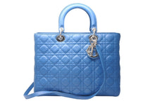 Load image into Gallery viewer, CHRISTIAN DIOR クリスチャンディオール レディディオール ショルダーバッグ ブルー ラムスキン 2way ゴールド金具 美品 中古 010845