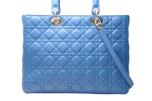 Load image into Gallery viewer, CHRISTIAN DIOR クリスチャンディオール レディディオール ショルダーバッグ ブルー ラムスキン 2way ゴールド金具 美品 中古 010845