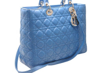 Load image into Gallery viewer, CHRISTIAN DIOR クリスチャンディオール レディディオール ショルダーバッグ ブルー ラムスキン 2way ゴールド金具 美品 中古 010845