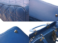 Load image into Gallery viewer, CHRISTIAN DIOR クリスチャンディオール レディディオール ショルダーバッグ ブルー ラムスキン 2way ゴールド金具 美品 中古 010845