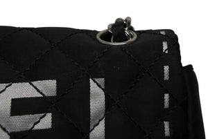 極美品 CHANEL シャネル マトラッセ デカココロゴ チェーンショルダーバッグ シングルフラップ 11番台 ブラック ホワイト シルバー金具 中古 4b010893