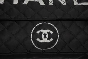 極美品 CHANEL シャネル マトラッセ デカココロゴ チェーンショルダーバッグ シングルフラップ 11番台 ブラック ホワイト シルバー金具 中古 4b010893
