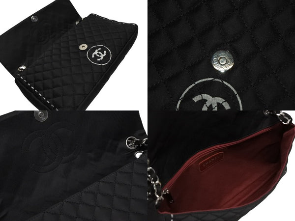 極美品 CHANEL シャネル マトラッセ デカココロゴ チェーンショルダーバッグ シングルフラップ 11番台 ブラック ホワイト シルバー金具 中古 4b010893