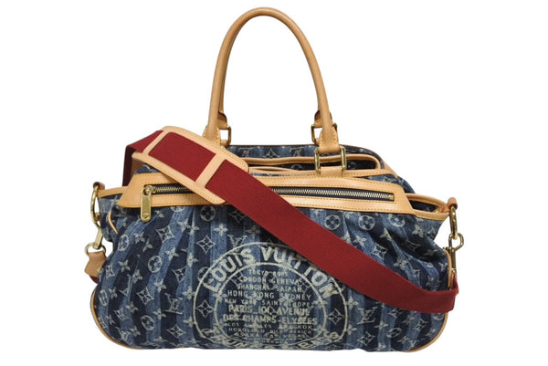 極美品 LOUIS VUITTON ルイヴィトン カバ レイエGM 2WAYバッグ M95336 モノグラム デニム ブルー ゴールド金具 中古 4b010986