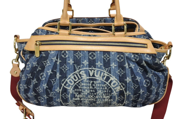 極美品 LOUIS VUITTON ルイヴィトン カバ レイエGM 2WAYバッグ M95336 モノグラム デニム ブルー ゴールド金具 中古 4b010986