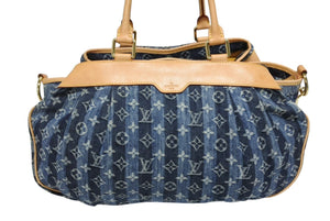 極美品 LOUIS VUITTON ルイヴィトン カバ レイエGM 2WAYバッグ M95336 モノグラム デニム ブルー ゴールド金具 中古 4b010986