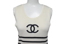 Load image into Gallery viewer, CHANEL シャネル ノースリーブ ニットワンピース サイズ38 ココマーク ボーダー アイボリー ヴィンテージ 美品 中古 4b001102